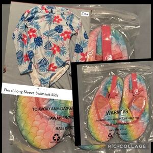 Colorful Rainbow water shoes and bathing suit size 8 - little kid size one size